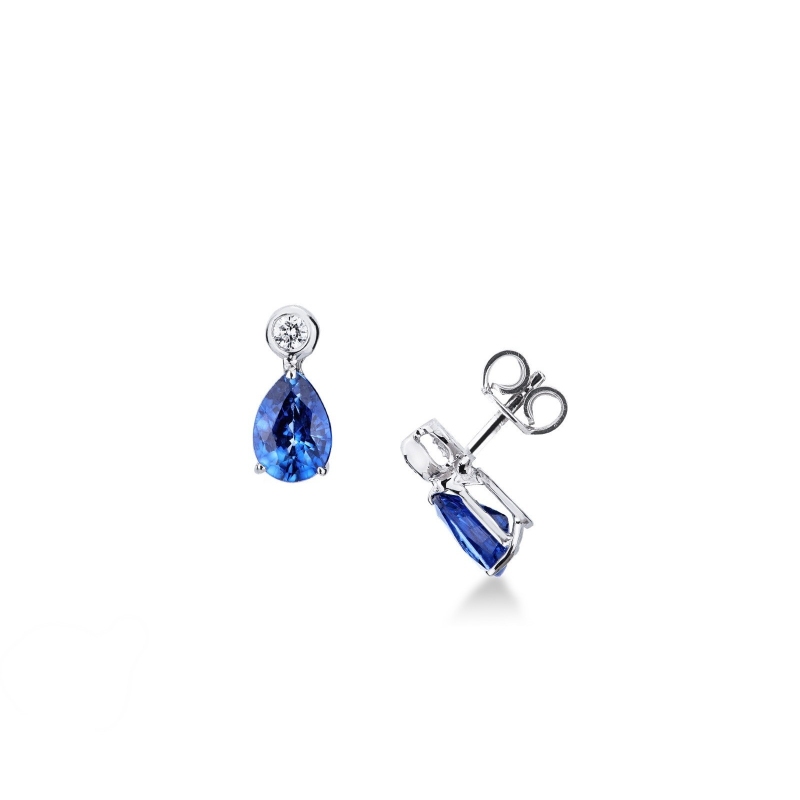 Boucles d’oreilles Or Blanc 18k avec saphirs goutte et diamants