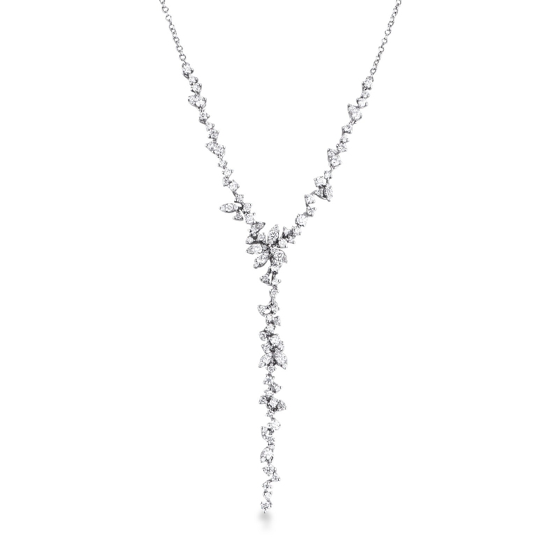 Collier en y or blanc avec cascade de diamants