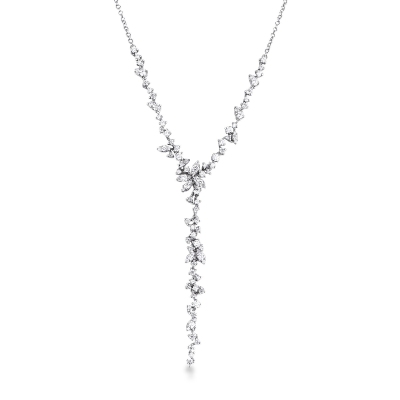 Collier en y or blanc avec cascade de diamants