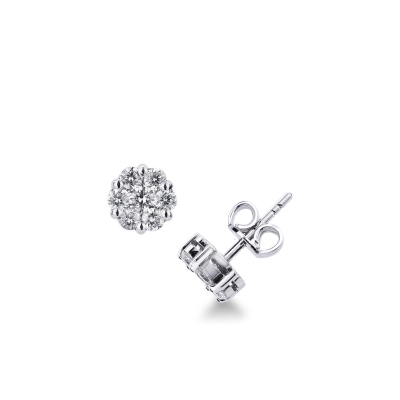 Boucles d'oreilles illusion en or blanc 18 carats avec un pavage de diamants
