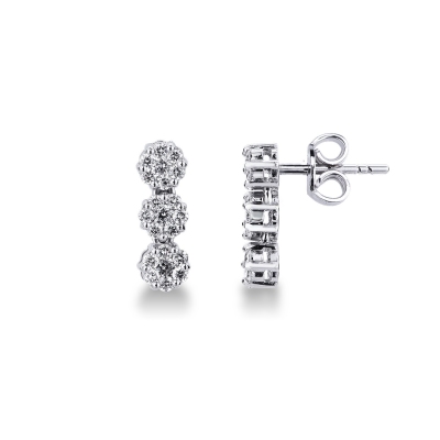 Boucles d'oreilles illusion en or blanc 18 carats avec diamants