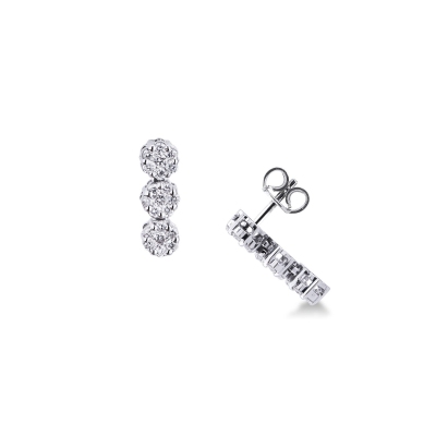 Boucles d'oreilles en or blanc 18 carats avec 3 fleurs en diamants