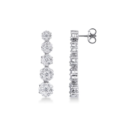 Boucles d'oreilles en or blanc 18k modèle illusion avec 5 fleurs