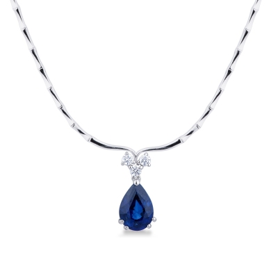 Collier semi-rigide or blanc 18k avec des segments saphir bleu
