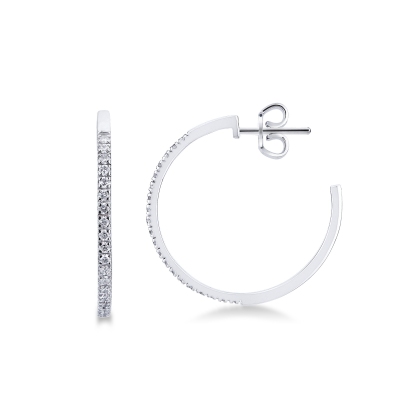 Boucles d'oreilles créoles ouvertes en or blanc 18k et diamants
