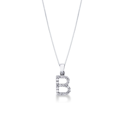 Collier or blanc 18k lettre B diamant 0,80 cm