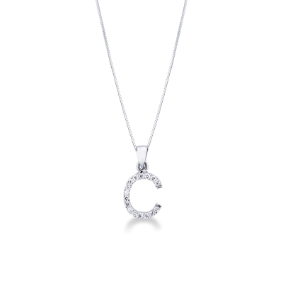Collier lettre C or blanc 18k diamants