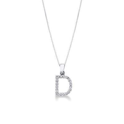 Collier avec la lettre  D en or blanc 18K et diamants