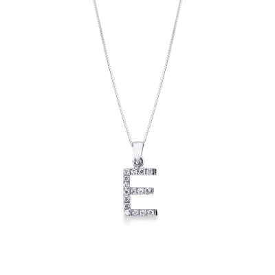 Collier avec lettre  E or blanc et diamants