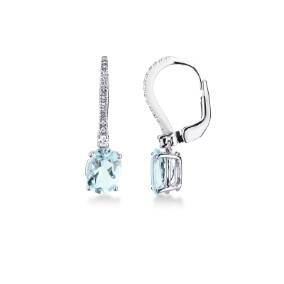 Boucles oreilles en or blanc 18 carats avec aigue marine et diamants MM8X6