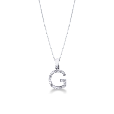 Collier lettre G or blanc 18k diamants