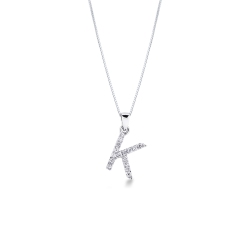 Collier lettre K or blanc 18k diamants