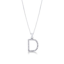 Collier pendentif lettre  D en or blanc 18K et diamants