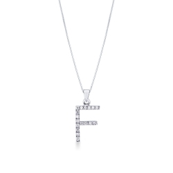 Collier en or blanc 18k avec lettre F, 1 cm