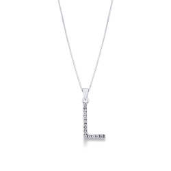 Collier en or blanc 18k avec lettre L serti de diamants, 1 cm