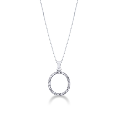 Collier pendentif lettre  O en or blanc 18K et diamants