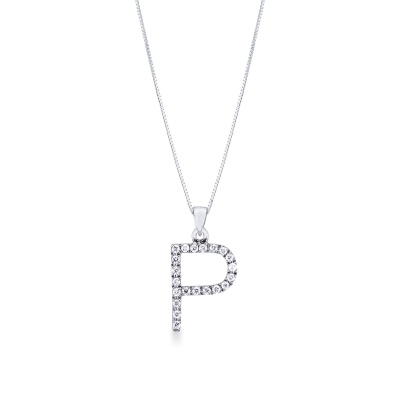 Collier pendentif lettre  P en or blanc 18K et diamants