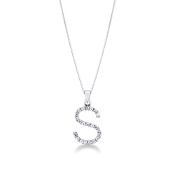 Collier pendentif lettre  S en or blanc 18K et diamants