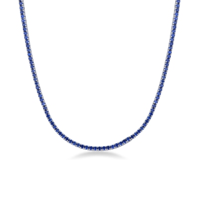 Collier tennis en or blanc 18 carats avec des saphirs bleus 