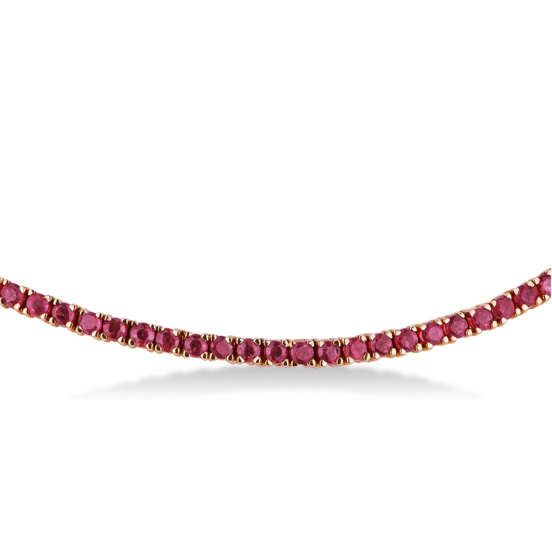 Collier tennis en or rose 18k avec rubis taille brillant Collier tennis en or rose 18k avec rubis taille brillant