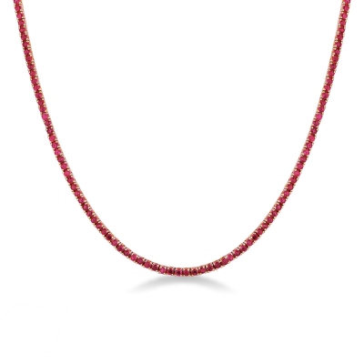 Collier tennis en or rose 18k avec rubis taille brillant