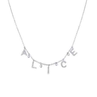 Collier personnalisé prénom  ALICE en or blanc 750 et diamants