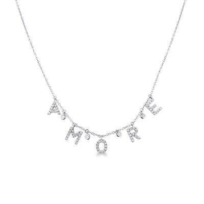Collier avec lettres AMORE en or blanc 750 et diamants