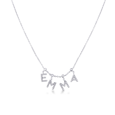 Collier personnalisé prénom  EMMA en or blanc 750 et diamants