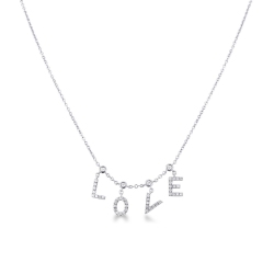 Collier or blanc 18k mot LOVE avec diamants