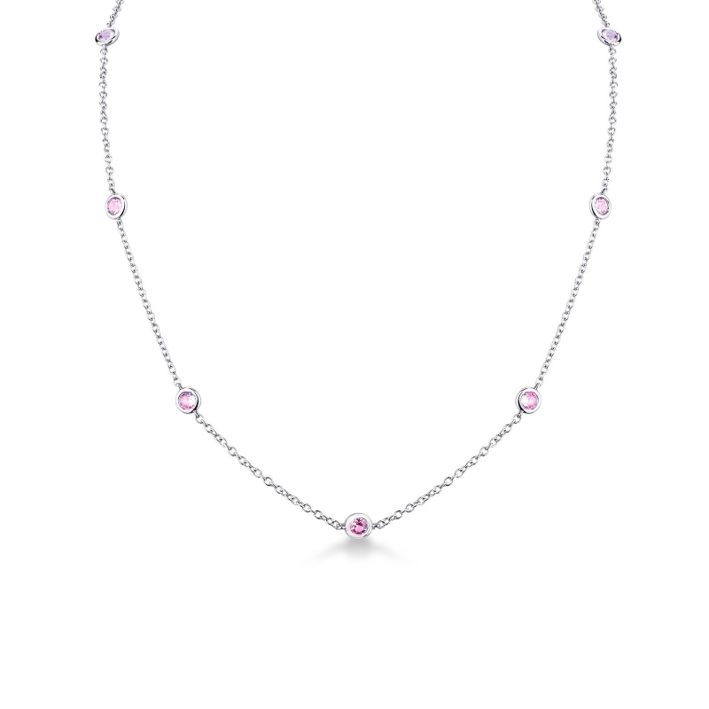 Collier en or blanc 18k avec 9 saphirs roses