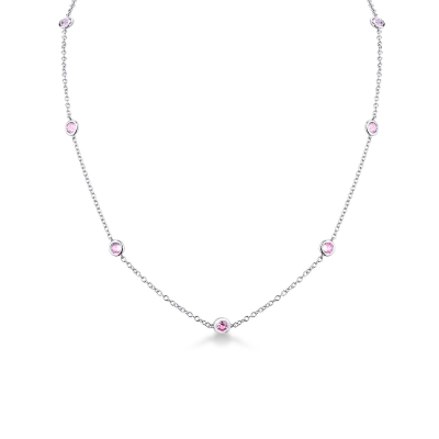 Collier en or blanc 18k avec 9 saphirs roses
