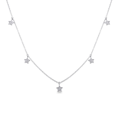 Collier en or blanc 18k pendentifs en forme d'étoile en diamants