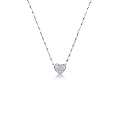 Collier en or blanc 18 carats avec pendentif cœur pavé de diamants