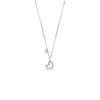 Collier pendentif en or blanc 18k et diamants à cœur 
