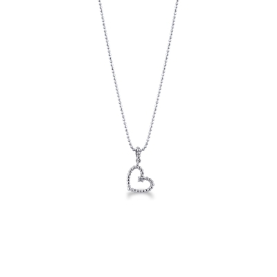 Collier avec pendentif à coeur en or blanc 18k  et diamant 0.04 ct 