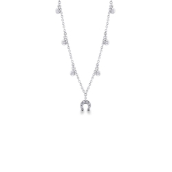 Collier en or blanc 18 carats avec pendentif fer à cheval et diamants