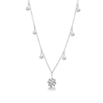 Collier en or blanc 18k avec pendentif trefle et diamants