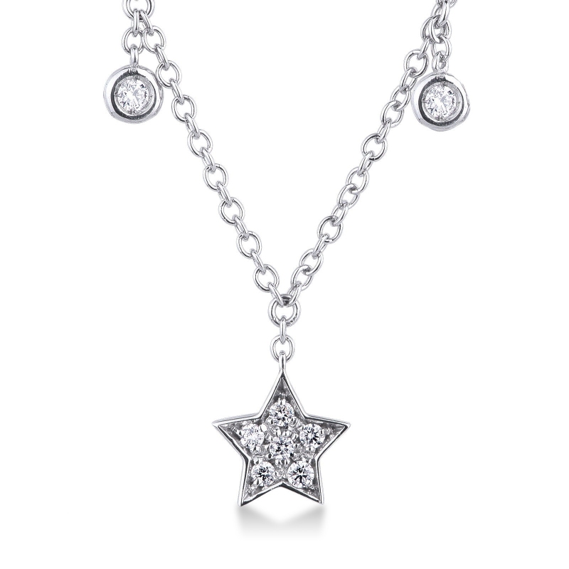 Collier en or blanc 18k avec pendentif étoile serti de diamants