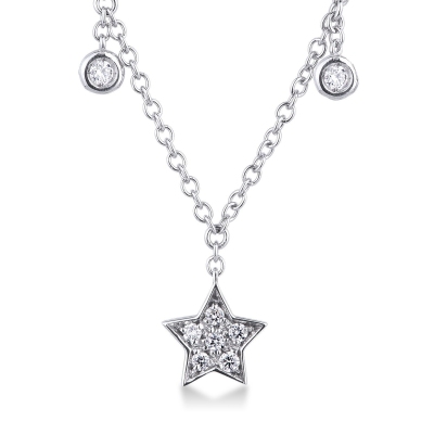 Collier en or blanc 18k avec pendentif étoile serti de diamants