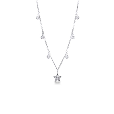 Collier en or blanc 18k avec pendentif étoile serti de diamants