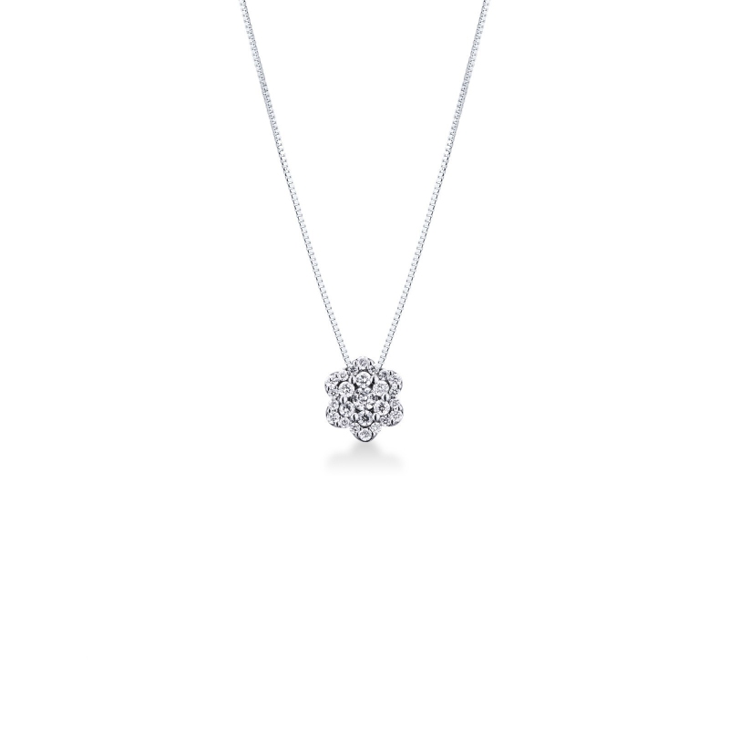 Collier fluer Or Blanc 18k avec pendentif halo et diamant