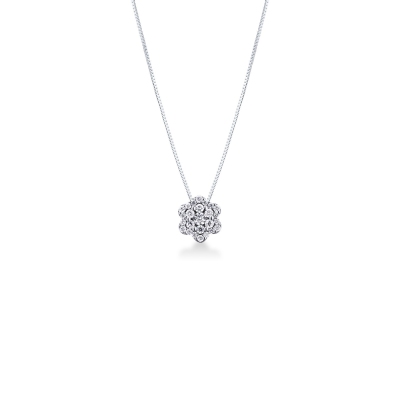 Collier fluer Or Blanc 18k avec pendentif halo et diamant