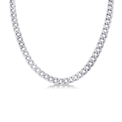 Collier souple or blanc 18k type gourmette avec diamants