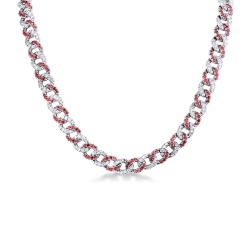 Collier souple or blanc 18k type gourmette avec rubis et diamants