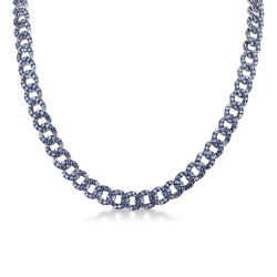 Collier groumette en or blanc 18k avec saphirs bleus