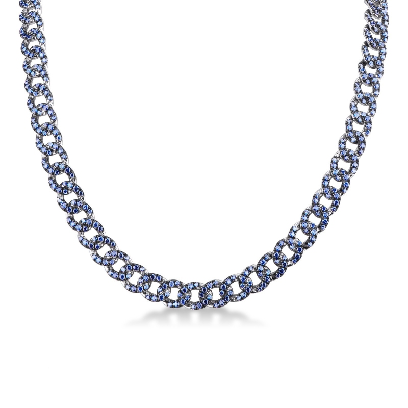 Collier groumette en or blanc 18k avec saphirs bleus Collier groumette en or blanc 18k avec saphirs bleus