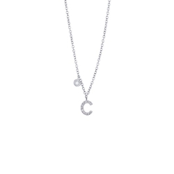 Collier en or blanc 18k avec pendentif lettre C serti de diamants