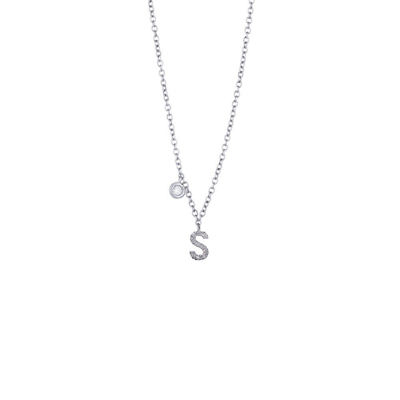 Collier lettre S personnalisable or blanc et diamants 