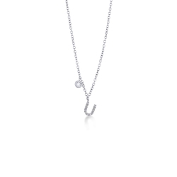 Collier U pendentif lettre or blanc et diamants