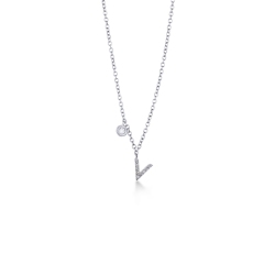 Collier or blanc 18k avec pendentif lettre V serti de diamants